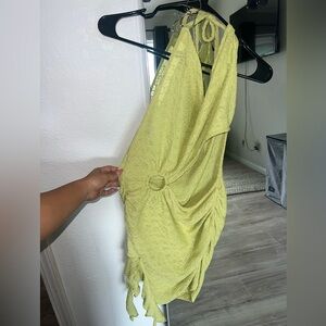 Lime Green Halter Dress with Ring Detail
